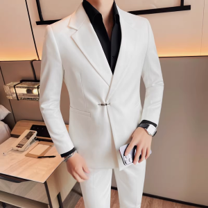 Fashionable Thickened Mens Suit Set Casual Wedding Host Business Casual Stylish Trendy Small Western Suit Side Buckle