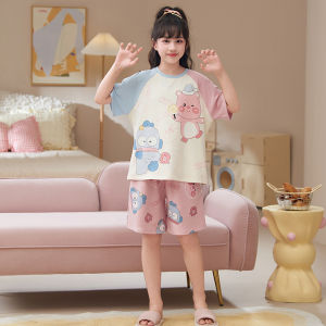 MiiOW | Bộ đồ ngủ cotton mỏng tay ngắn mùa xuân thu cho bé gái MiiOW Cat People Bộ đồ ngủ cotton thoải mái cho trẻ em