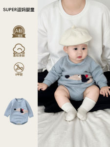 Adorable Knitted Baby Outfit Spring Triangle Crawling Suit Bib Overalls Infant Clothes Long Sleeve Warm Cozy Baby Romper