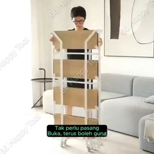 4 Layer Foldable Multi-functional Shelves Rack Movable Wood Rak Dapur Serbaguna Kabinet Caster Wheel Pulley Cabinet