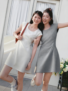 Semir | Summer U-neck Pure Color Ruffled Short Sleeve Dress Simple Design