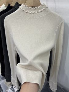 LUOSHAO | Double Layer Picot Collar Highneck Sweater Knit Top