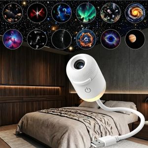 2-in-1 Mini Galaxy Star Projector Night Light Sliding Films Starry Sky Ambient Light 360° Rotating Background Atmosphere Light