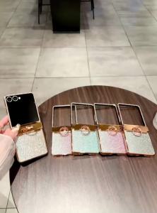 szhaiyu | Luxury Girl Glitter Ring Holder Phone Case For Samsung Galaxy Z Flip 8 7 FE 6 5 4 Bling Rhinestone Diamond Hinge Protector Cover