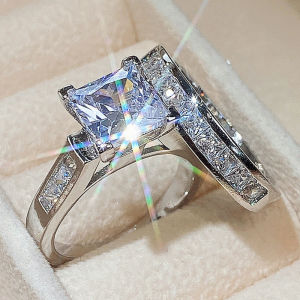 Luxury Designer Silver Color Princess Wedding Ring Set for Women Anniversary Gift Jewelry Wholesale Free Shipping Items R8460