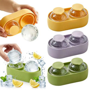 Silicone Spherical Ice Cube Mould / Large Sphere 2-Cavity Round Ice Cube Trays / Easy-Release Ice Ball Maker with Lid / Home Ice Hockey Molds
