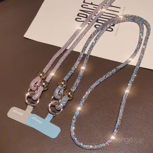 Long Fashionable Diamond Encrusted Mobile Phone Lanyard Crossbody Bag Cover Luxury Pearl Strap Resistant Phone Case Accessory