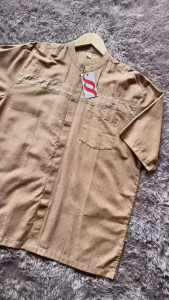 Baru Seply Koko Kaseo 181 Brice Flower Amber Brown Lengan Pendek Full Kancing Saku Depan Eksis 211