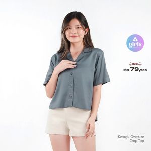 Aerostreet Kemeja Rayon Oversize Crop Top Yuki Dark Grey Gelap Woman QDAAA