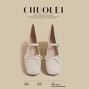 CHUOLEI | New Mid Heel Square Toe White Strap Bow Mary Jane Single Shoes