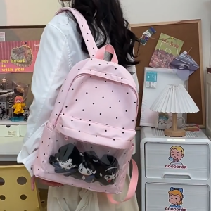 Balo đi học nữ cấp 1 cấp 2 nhỏ xinh họa tiết chấm bi kèm ngăn lớn trong suốt đáng yêu dễ thương 2025
