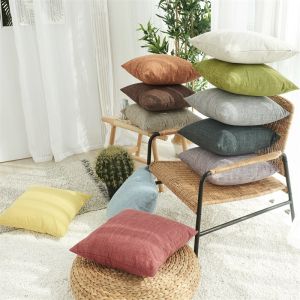 ผ้าฝ้ายชุดหมอนครอบคลุม 45X45 ซม. สีฟ้าสีเขียว สีน้ำตาล สีเหลี่ยม สีน้ำตาล สีขาว สีเหลี่ยม สำหรับห้องนั่งเล่น ครอบครัวตกแต่งโซฟา