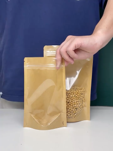 [10pcs] Standing Pouch Craft Full Clear Windows Warna Coklat Kemasan Kemasan Kopi Kemasan Paper Ziplock