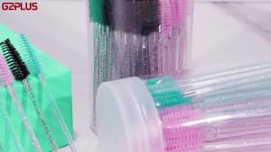 G2PLUS 100PCS Eyelash Brush Ajustable Mascara Wands Crystal Lash Spoolie Eyebrow Spoolie Brush with Container for Makeup Eyelash Extensions (Blue+Pink)