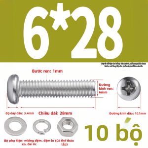 BAIRUITE | Bộ ốc vít đầu tròn và đai ốc thép không gỉ
