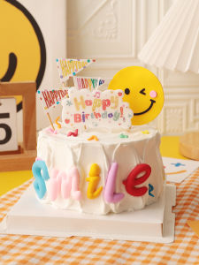 Korean Style Cartoon Birthday Cake Decorations Colorful Smiley Face Candle Ornaments Festive Accessories for Celebrations