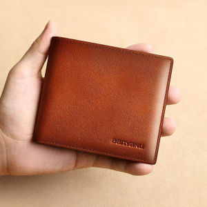 BANYANU Genuine Leather Men Wallet Original Anti RFID Small Wallet for Work Travel Birthday Gifts Dompet Lelaki