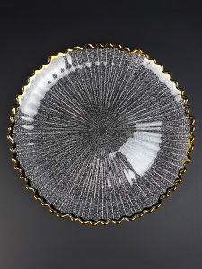Golden Edge Transparent Glass Fruit Plate Feather Plate Salad Fruit Plate Dried Fruit Snack Dish Creative Lead-Free Crystal Glass