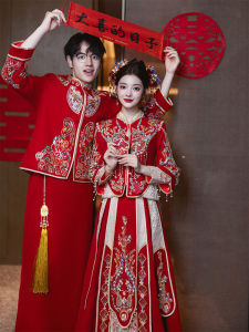 New 2025 Chinese Style Wedding Dress XiuHui Female Bride Heavy Work Engagement Gown Traditional Cheongsam Wedding Costume