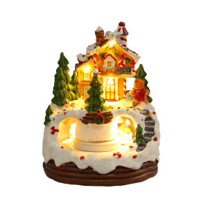 Christmas Music Box gingerbread man Snow House Ornaments with LED Light Resin Rotating Music Figurines Home Christmas Decoration