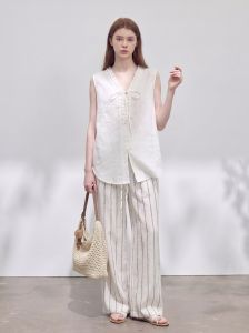 GULILI | French Style V-neck Sleeveless Top Wide Leg Pants Set