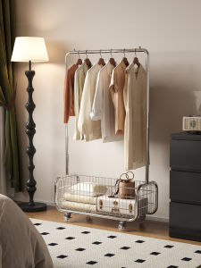 Samedream Stainless Steel Floor Mounted Bedroom Clothes Hanger Mobile Coat Rack Simple Assembly Electric Plating Process