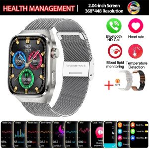 New Blood Lipids Uric Acid Smartwatch ECG+PPG Voice Assistant 2.04-inch AMOLED 650mAh BT Call Healthy Smartwatch For Women Men