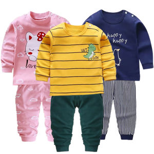 Childrens Spring and Autumn Cartoon Printed Pure Cotton Boys Set Girl Baby Long sleeved Pants Pajamas Home Furnishings