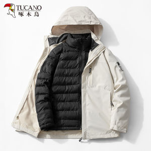 Woodpecker Mens Assault Jacket Three-in-One Mountaineering Clothing Detachable Cotton Lining Thick Windproof Fashion Brand Coat Female Autumn and Winter