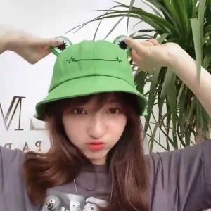 Fashion King #New Summer Cute Frog Smile Bucket Hats Outside Sunscreen Visors Hat
