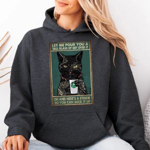 Retro Sassy Black Cat"Pour You a Tall Glass of Get Over It"Coffee Vinyl Heat Transfer Sticker Washable Iron-On Transfer Sticker