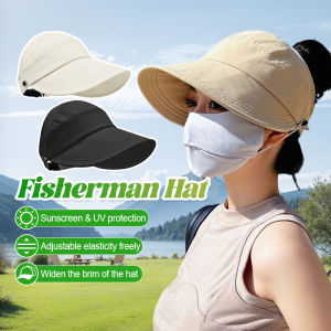 Summer Sun-Hat Wide Brim Hat Adjustable Cap With Mask Hook UV Protection Visors Sunscreen Fisherman Bucket Hat Cap Woman Topi Pantai Wanita Beach