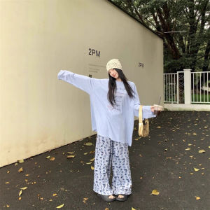 CHOEFULYN | Design White Print Sun-Protection Loose Comfort Sheer Midi Blouse