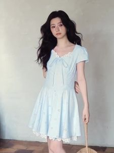 seemon | Summer Korean Style Fashionable Blue A-Line Short Dress