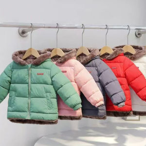 Winter Boys Girls Down Coats Kids Plush Velvet Jackets Children Thick Hooded Outerwear Baby Toddler Autumn Winter Padded Clothes