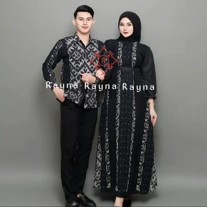 Set Baju Couple Tenun Hitam Gamis Baju Kondangan Set Baju Lebaran