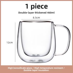 Microwavable Heat-resistant Borosilicate Glass Cup with Double-layer and Lid