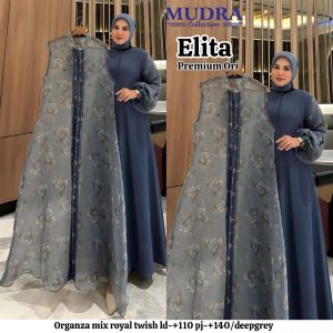 Gamis Elita Premium Ori Bahan Organza Mix Royal Twish – Dress Muslim Long Dress Hijab Pesta Lebaran Elegan