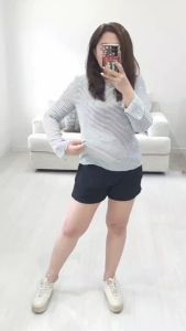 Kaos Wanita Lengan Panjang Murah Espb903 Blackstripe Splisleeve Top