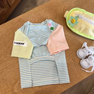 Pure Cotton Pet Clothes for Dogs And Cats Spring Summer Striped Base Shirt Maltese Bichon American Kennel Club Pet Supplies