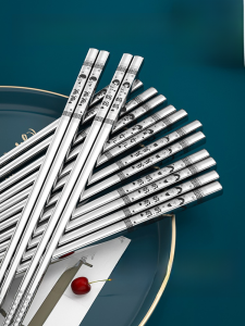 Chopsticks 304 Home Non-Slip High-End Matching Cute Lettering Custom Kids Stainless Steel Chopsticks Family One Person Chopsticks