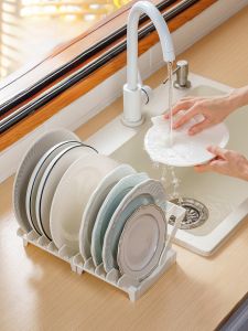 Kitchen Cabinet Drawer Stand Plate Drainage Storage Rack Japanese Style Plastic Countertop Mounted Dish Separator