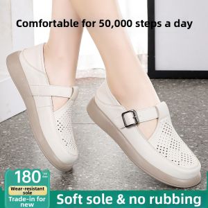 Hollow Out Soft Sole Leather Slip-on Sandal