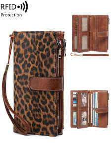 MIYIN Fashion Vintage Women Wallet RFIDShieldingDouble Zipper Long Wallet Trifold Credit CardHolder Women Clutch Wristlet Wallet