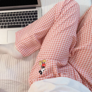 Plaid Couple Sleep Pants Summer Men Women Long Walking Thin Home Clothes Single Piece Spring Autumn Outdoor Wear Home Pants