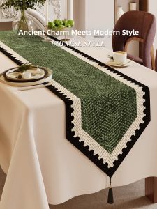 HOUGOUXIANG | New Chinese Style Green Long Rectangular Tablecloth and Tea Table Mat