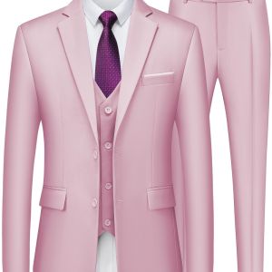 Bộ Vest Nam Ôm Dáng 3 Mảnh Màu Hồng/xanh Chất Liệu Cotton Polyester Len Pha Dành Cho Công Việc Dạ Hội Phù Rể Gồm Áo Khoác Áo Ghi Lê Và Quần.