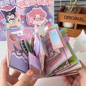 DIY Sanrio Stiker Quiet Book Pop-Up Sanrio Dengan Desain 3D Mechanism Kurumi Kit Bahan Kotak Hadiah DIY