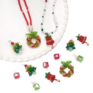 1Pc Colorful Christmas Tree Bell Wreath Gift Box Glass Pendant Charms for Jewelry Making DIY Bracelet Earrings Keychain Crafts Accessories