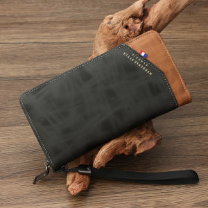 Mens Long Zipper Leather Handbag Large Capacity Can Hold Mobile Phone Card Wallet Cash Coin Document Bag Trendy